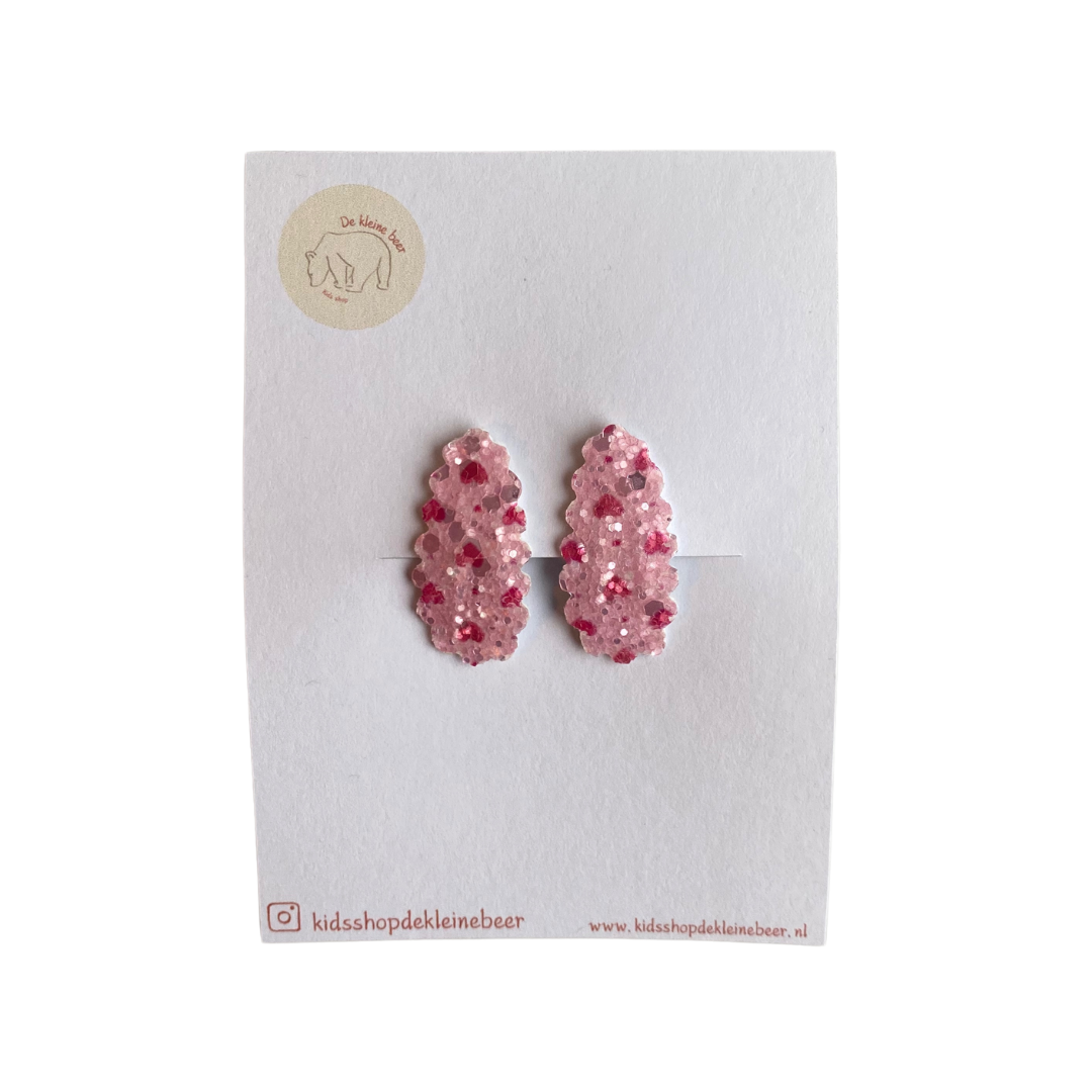 Haarspeldjes roze met rode hartjes