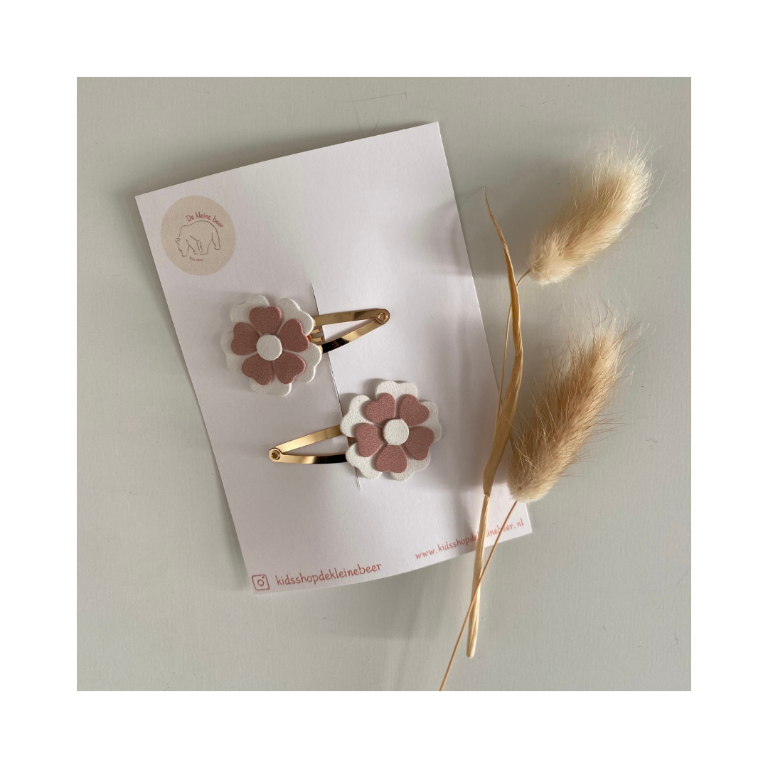 Haarspeld bloem+dot wit/roze