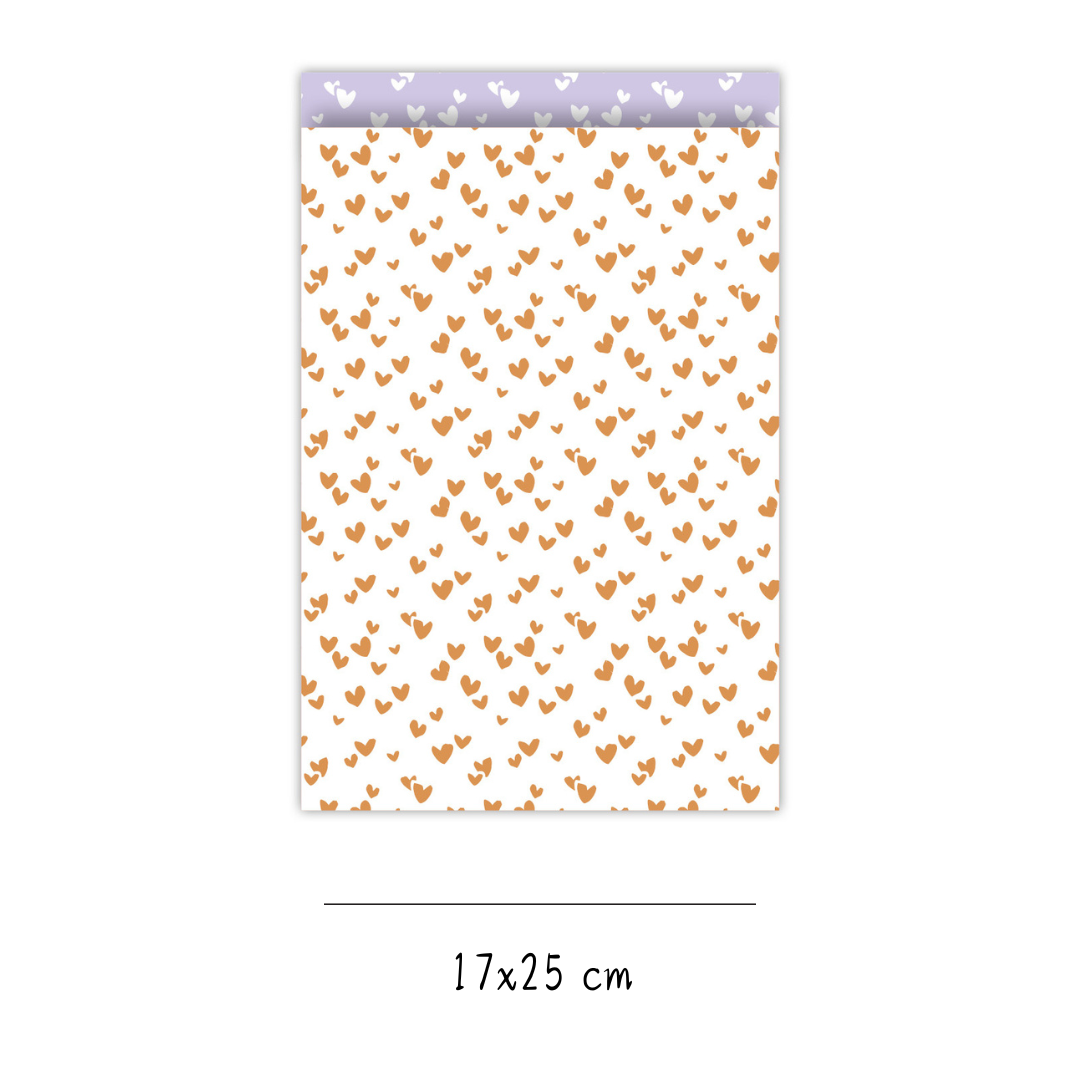 Cadeauzakje hartjes goud 17x25 cm (5 stuks)