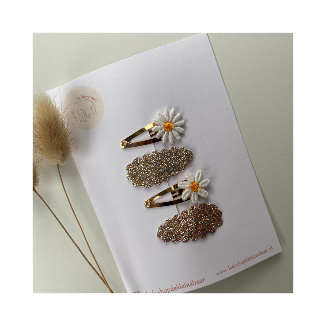 Haarclip daisy + glitters